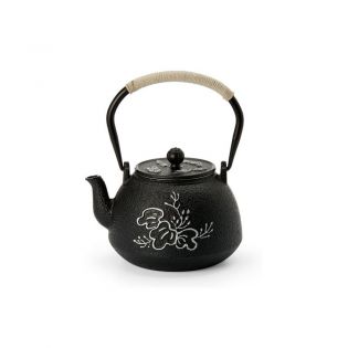 Ceainic fonta "Anhui" 1200ml negru decor floral și infuzor